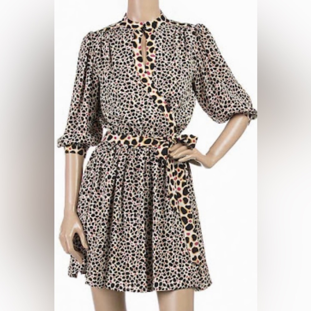 Diane Von Furstenberg Leopard Print Stretch Silk Abel Midi Wrap Dress Size 10